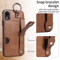 For iPhone XR Calf Texture Wrist Card Slot Ring Phone Case(Brown)