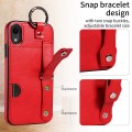 For iPhone XR Calf Texture Wrist Card Slot Ring Phone Case(Red)