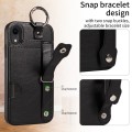 For iPhone XR Calf Texture Wrist Card Slot Ring Phone Case(Black)