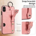 For iPhone XS Max Calf Texture Wrist Card Slot Ring Phone Case(Pink)