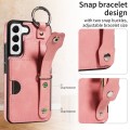 For Samsung Galaxy S22 5G Calf Texture Wrist Card Slot Ring Phone Case(Pink)