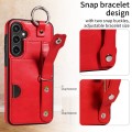 For Samsung Galaxy S23 FE 5G Calf Texture Wrist Card Slot Ring Phone Case(Red)
