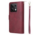 For Xiaomi Redmi Note 13 5G Global 9 Card Slots Zipper Wallet Bag Leather Phone Case(Wine Red)