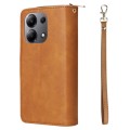For Xiaomi Redmi Note 13 4G 9 Card Slots Zipper Wallet Bag Leather Phone Case(Brown)