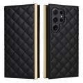 For Samsung Galaxy S24 Ultra 5G Crossbody Rhombic Sucker Leather Phone Case(Black)