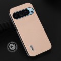 For Google Pixel 9 ABEEL Genuine Leather + PC Litchi Texture Phone Case(Pink Gold)