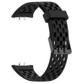 For Samsung Galaxy Fit 3 Hole Style Dual Buckle Silicone Watch Band(Black)