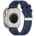 For Apple Watch SE 2023 44mm Ordinary Buckle Hybrid Nylon Braid Silicone Watch Band(Midnight Blue)