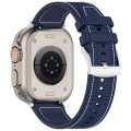 For Apple Watch SE 2023 44mm Official Buckle Hybrid Nylon Braid Silicone Watch Band(Midnight Blue)