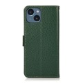 For iPhone 15 KHAZNEH Side-Magnetic Litchi Genuine Leather RFID Phone Case(Green)