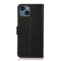 For iPhone 15 Plus KHAZNEH Side-Magnetic Litchi Genuine Leather RFID Phone Case(Black)