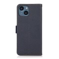 For iPhone 15 Plus KHAZNEH Side-Magnetic Litchi Genuine Leather RFID Phone Case(Blue)