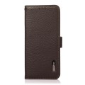 For iPhone 15 Plus KHAZNEH Side-Magnetic Litchi Genuine Leather RFID Phone Case(Brown)