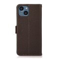 For iPhone 15 Plus KHAZNEH Side-Magnetic Litchi Genuine Leather RFID Phone Case(Brown)