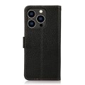 For iPhone 15 Pro KHAZNEH Side-Magnetic Litchi Genuine Leather RFID Phone Case(Black)