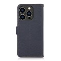 For iPhone 15 Pro KHAZNEH Side-Magnetic Litchi Genuine Leather RFID Phone Case(Blue)