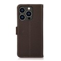 For iPhone 15 Pro KHAZNEH Side-Magnetic Litchi Genuine Leather RFID Phone Case(Brown)