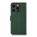 For iPhone 15 Pro Max KHAZNEH Side-Magnetic Litchi Genuine Leather RFID Phone Case(Green)