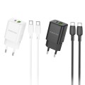 BOROFONE BN14 Royal PD30W Type-C + QC3.0 USB Charger with Type-C to Type-C Cable, EU Plug(White)