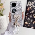 For Huawei P50 Embroidery Style Full Coverage Phone Case with Ring Bead Chain(Grey)