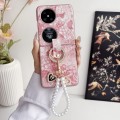 For Huawei Pocket 2 Embroidery Style Full Coverage Phone Case with Ring Bead Chain(Pink)