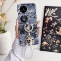 For Huawei Pocket 2 Embroidery Style Full Coverage Phone Case with Ring Bead Chain(Blue)