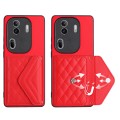 For OPPO Reno11 Pro Global Rhombic Texture Card Bag RFID Phone Case(Red)