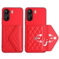For Xiaomi Redmi 13C 4G / Poco C65 Rhombic Texture Card Bag RFID Phone Case(Red)