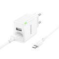BOROFONE BN15 Dual USB Charger with 1m USB to 8 Pin Cable, EU Plug(White)