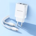 BOROFONE BN16 PD45W Type-C and USB Charger with 1m Type-C to Type-C Cable, EU Plug(White)