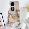 For Huawei P50 Illusory Color Leather Texture PC Phone Case with Color Strap(Coffee)