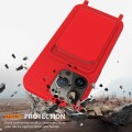 For iPhone 15 Pro Max Integrated Card Bag Solid Color Liquid Silicone Phone Case with Lanyard(Red)