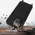 For iPhone 14 Pro Max Integrated Card Bag Solid Color Liquid Silicone Phone Case with Lanyard(Black)
