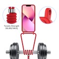 For iPhone 13 Integrated Card Bag Solid Color Liquid Silicone Phone Case with Lanyard(Red)