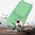 For iPhone 13 Integrated Card Bag Solid Color Liquid Silicone Phone Case with Lanyard(Green)