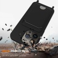 For iPhone 12 Pro Integrated Card Bag Solid Color Liquid Silicone Phone Case with Lanyard(Black)