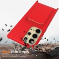 For Samsung Galaxy S24 Ultra 5G Integrated Card Bag Solid Color Liquid Silicone Phone Case with Lany