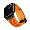 For Apple Watch SE 2023 44mm Vertical Texture Black Buckle Elastic Silicone Watch Band(Orange)