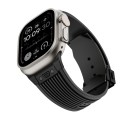 For Apple Watch Ultra 2 49mm Vertical Texture Black Buckle Elastic Silicone Watch Band(Black)