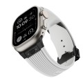 For Apple Watch Ultra 49mm Vertical Texture Black Buckle Elastic Silicone Watch Band(White)