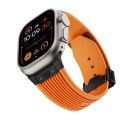 For Apple Watch Ultra 49mm Vertical Texture Black Buckle Elastic Silicone Watch Band(Orange)