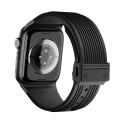 For Apple Watch SE 44mm Vertical Texture Black Buckle Elastic Silicone Watch Band(Black)