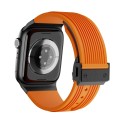 For Apple Watch Series 6 44mm Vertical Texture Black Buckle Elastic Silicone Watch Band(Orange)