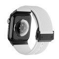 For Apple Watch Series 5 44mm Vertical Texture Black Buckle Elastic Silicone Watch Band(White)