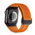 For Apple Watch Series 2 42mm Vertical Texture Black Buckle Elastic Silicone Watch Band(Orange)