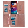 For iPhone 15 Multifunctional 7-Card Wallet Leather Phone Case(Rose Gold)