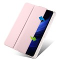 For iPad Pro 13 2024 3-fold Clear TPU Smart Leather Tablet Case with Pen Slot(Sand Pink)