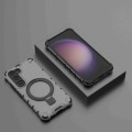 For Samsung Galaxy S23 5G Grating Holder Shockproof Phone Case(Transparent Black)