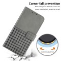 For iPhone 15 Plus Woven Embossed RFID Blocking Leather Phone Case(Grey)