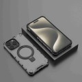 For iPhone 15 Plus / 14 Plus Grating Holder Shockproof Phone Case(Transparent Black)